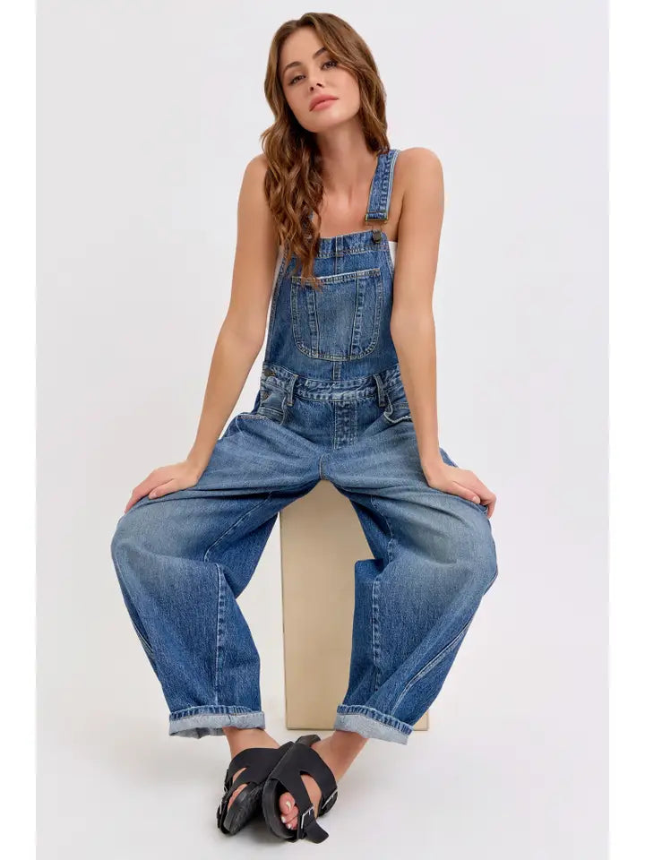 Mid-Waisted Barrel Overall Jeans