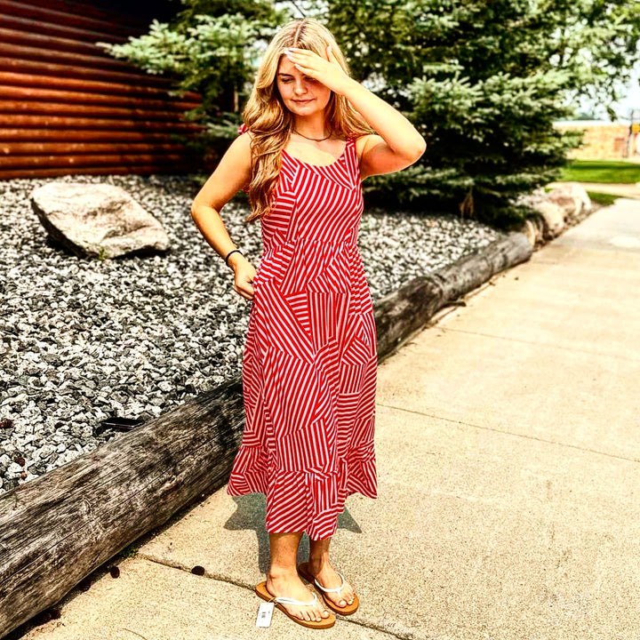 Striped Adjustable Straps Lined Dress