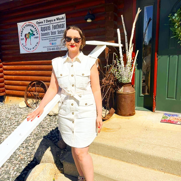 Sleeveless Cargo Dress W/ Pockets & Rem. Belt
