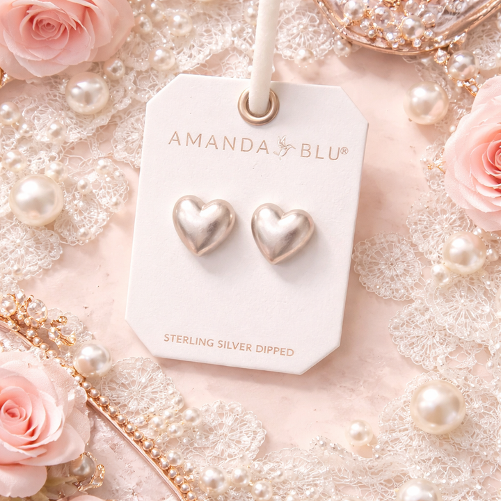 Ella Matte Heart Silver Stud | Brushed Silver