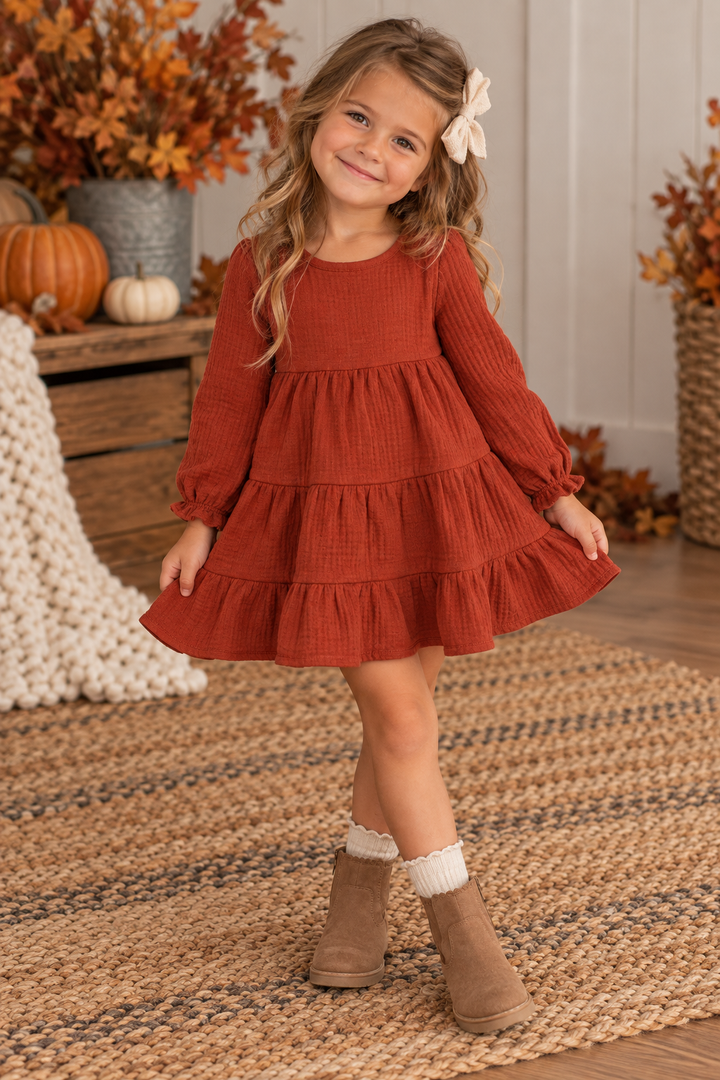 Girls Dotted Rib Organic Cotton Dress | Toddler