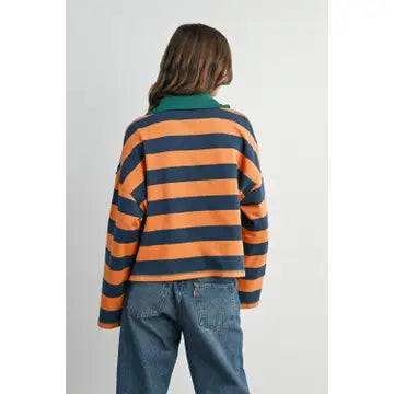 Striped Quarter-Zip Contrast Collar Shirt| Navy/Camel