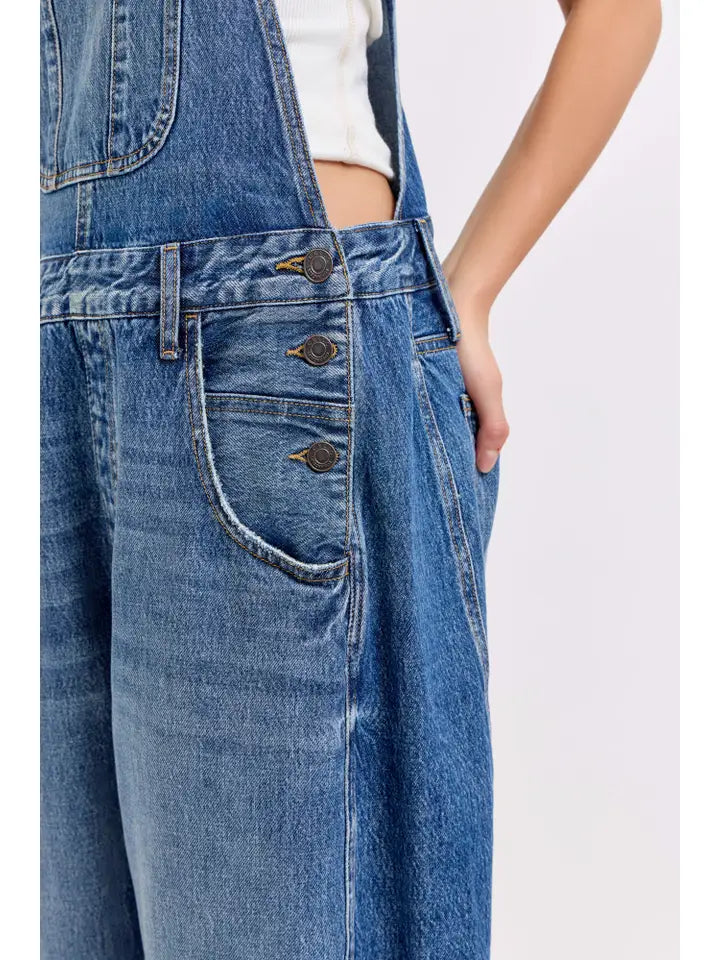 Mid-Waisted Barrel Overall Jeans