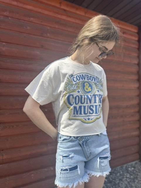 Cowboys, Cold Beer, and Country Music Relaxed Crop Tee