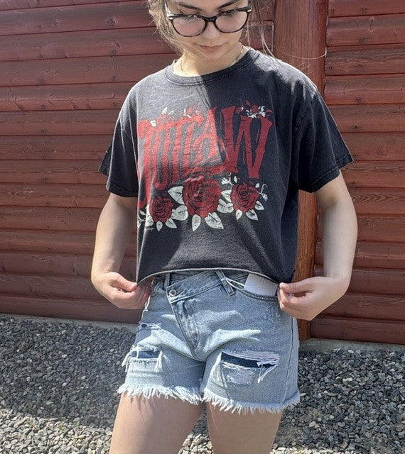 Outlaw Relaxed Cropped Acid Wash T-Shirt