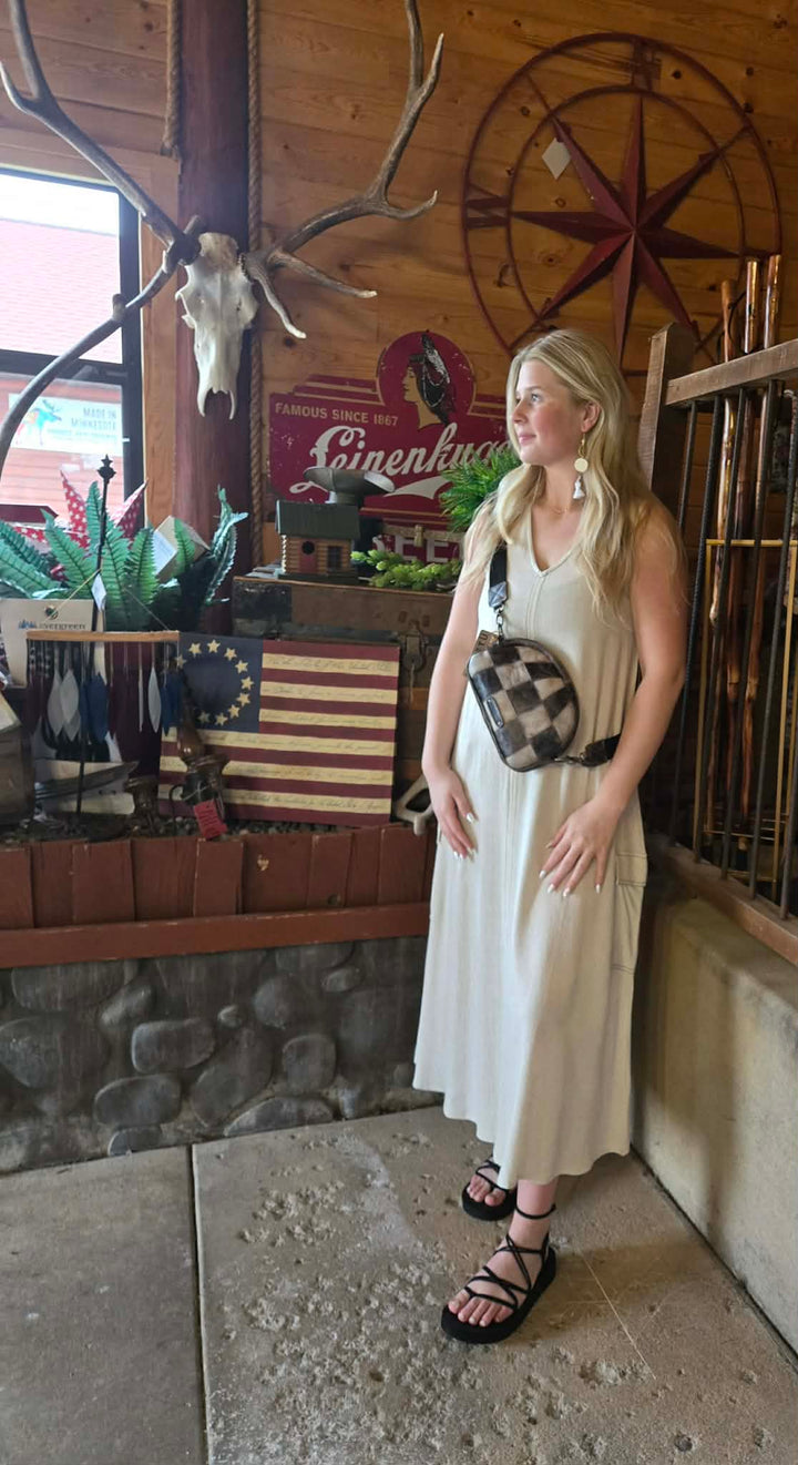 Sleeveless V-Neck Maxi Cargo Dress