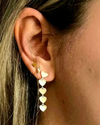 Mother of Pearl Five Heart Drop Earrings | Silver