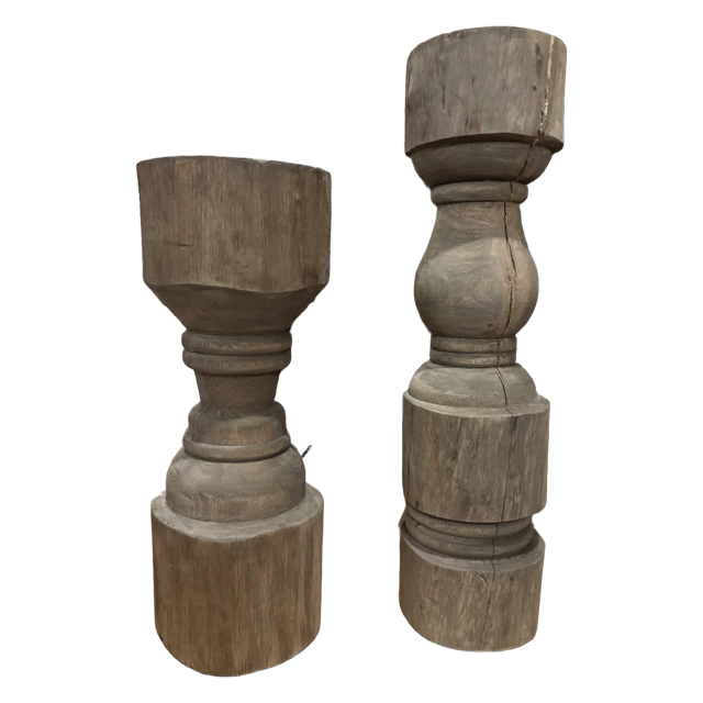 Rustic Pillar Holder Short | Natural Wood