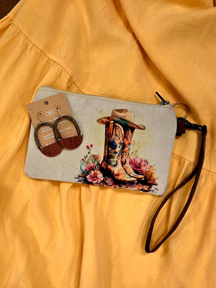 Cotton & Leather Wristlet