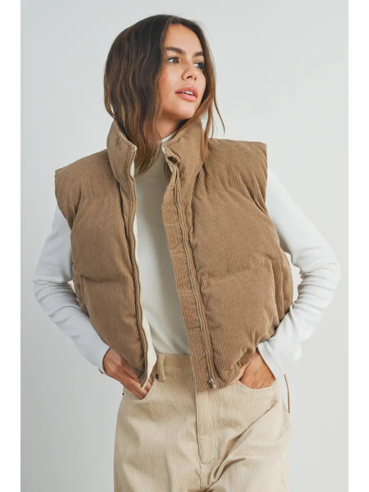 Fall Adoreme Corduroy Puffer Vest | Camel/Ivory