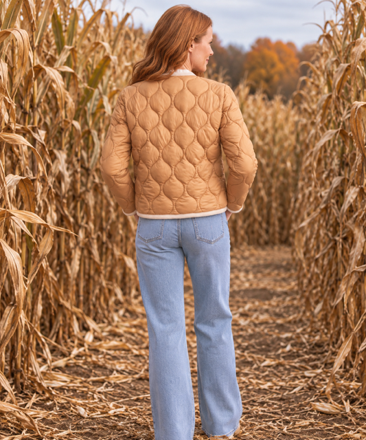 V-Neck Button Puffer Jacket