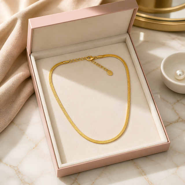 Gold Herringbone Necklace | 3mm