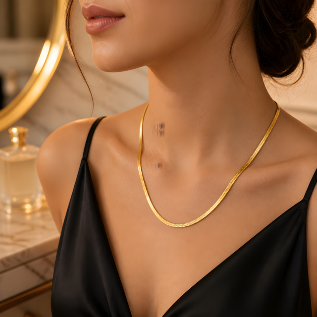 Gold Herringbone Necklace | 3mm