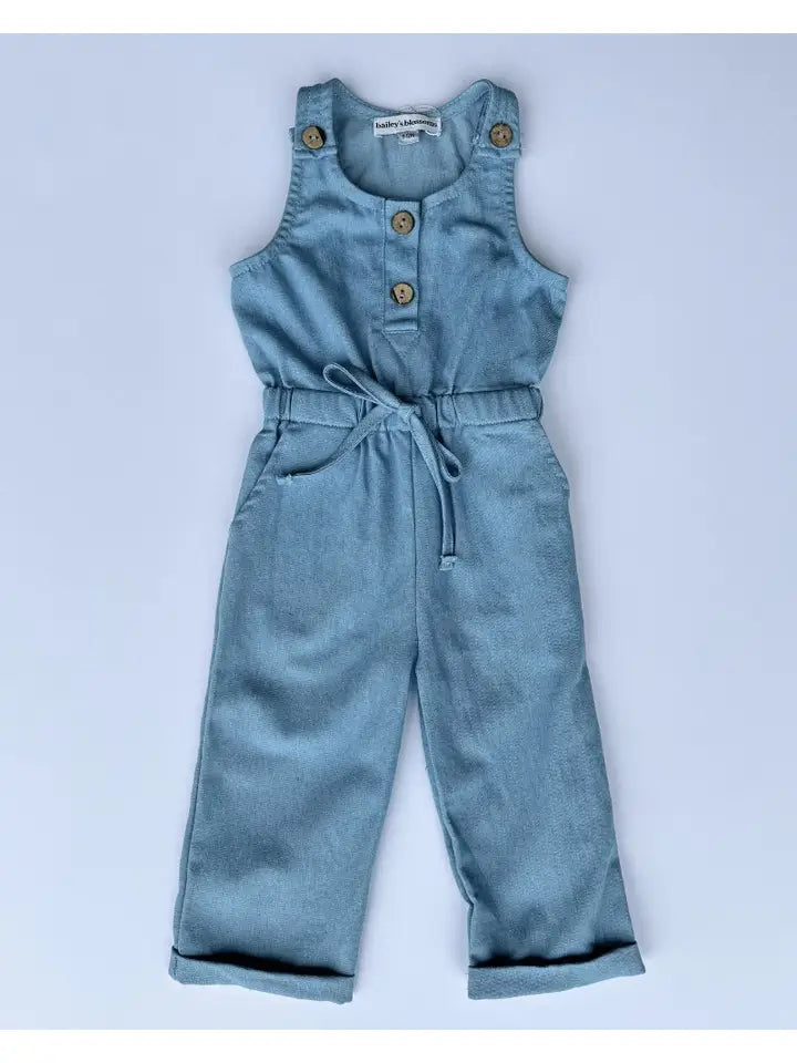 Ari Button Front Denim Jumpsuit