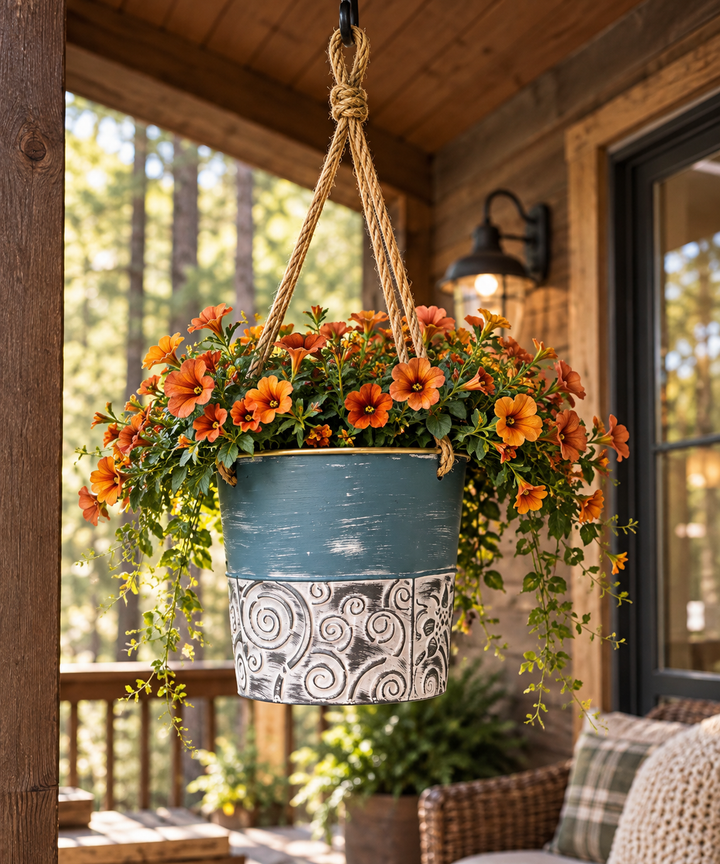 Painted Metal Hanging Planter