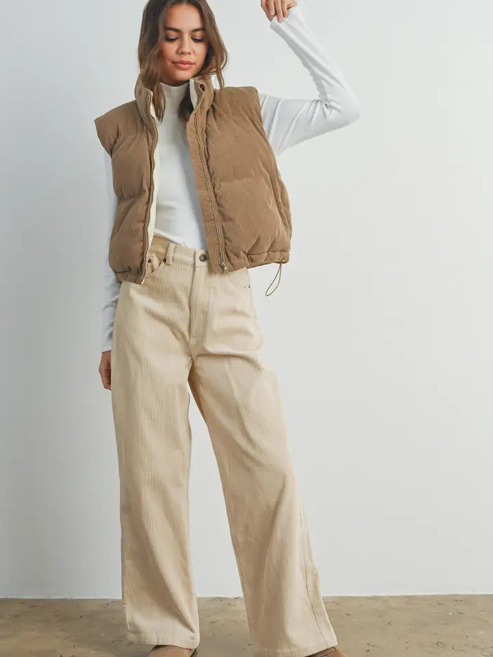 Fall Adoreme Corduroy Puffer Vest | Camel/Ivory