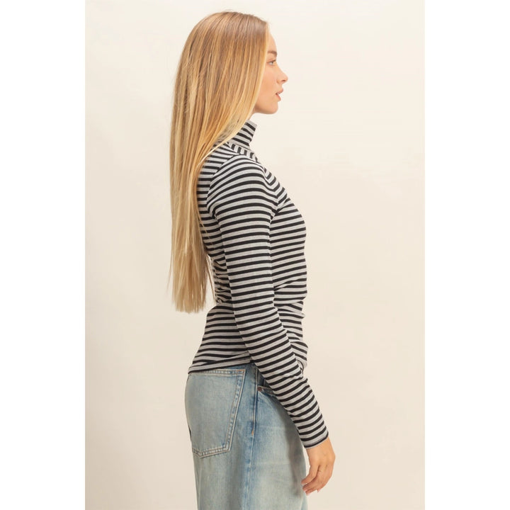 Striped Turtleneck Fitted Knit Top