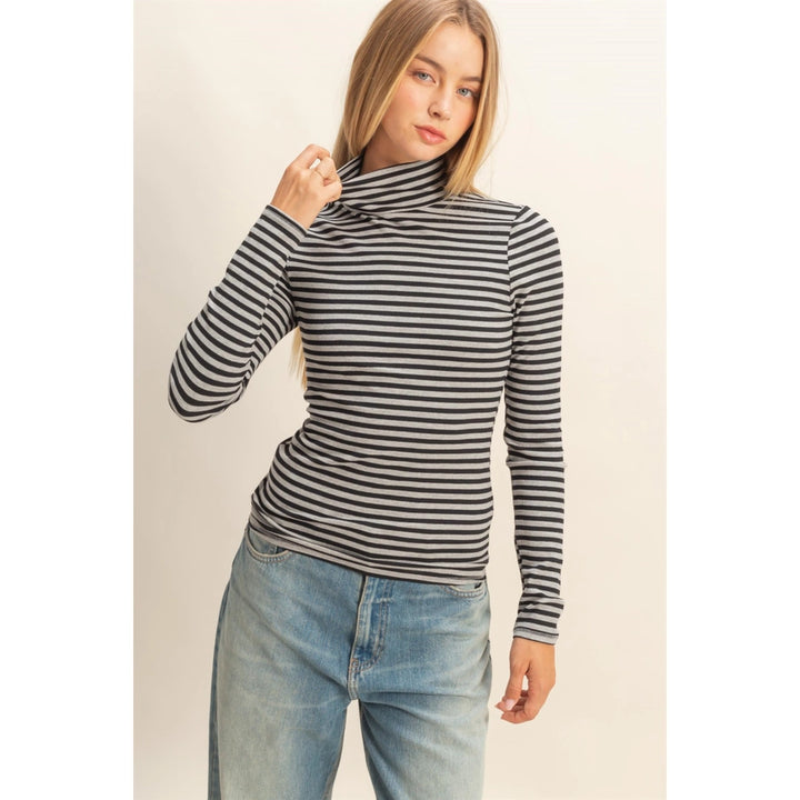 Striped Turtleneck Fitted Knit Top