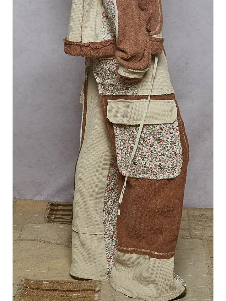 Thermal Quilted Detail Floral Knit Pants | Oat Choco