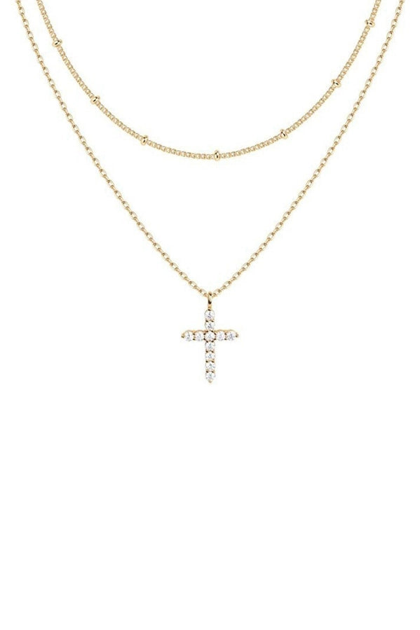 Waterproof Layered Crystal Cross Necklace