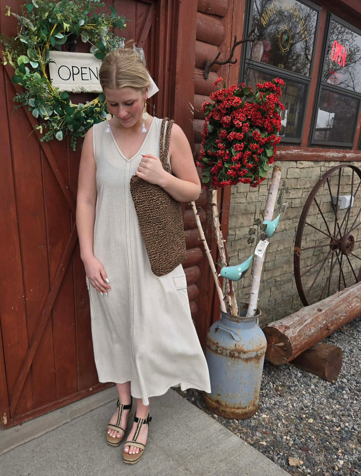 Sleeveless V-Neck Maxi Cargo Dress