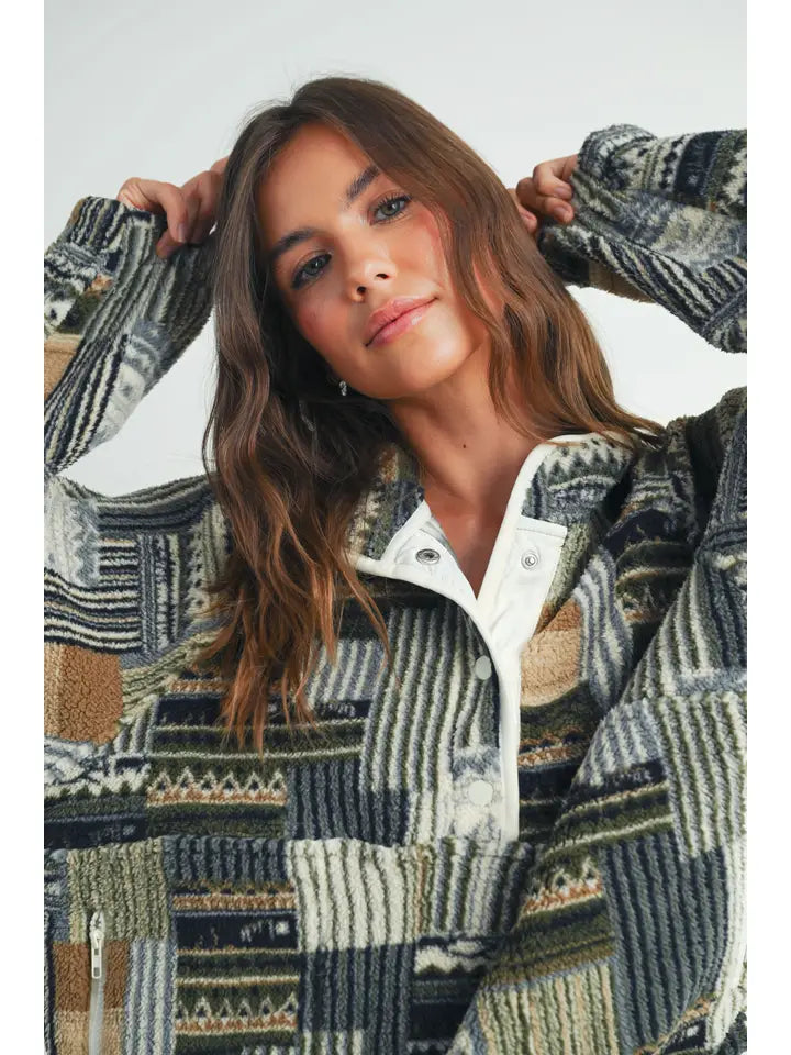 Patchwork Print Multicolor Sweatshirt | Blue Multi