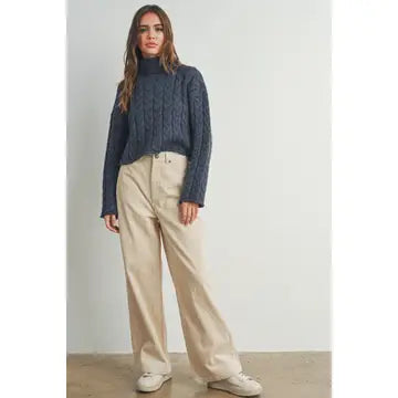 Thick Braid With Turtle Neck Long-Sleeve Sweater | Navy