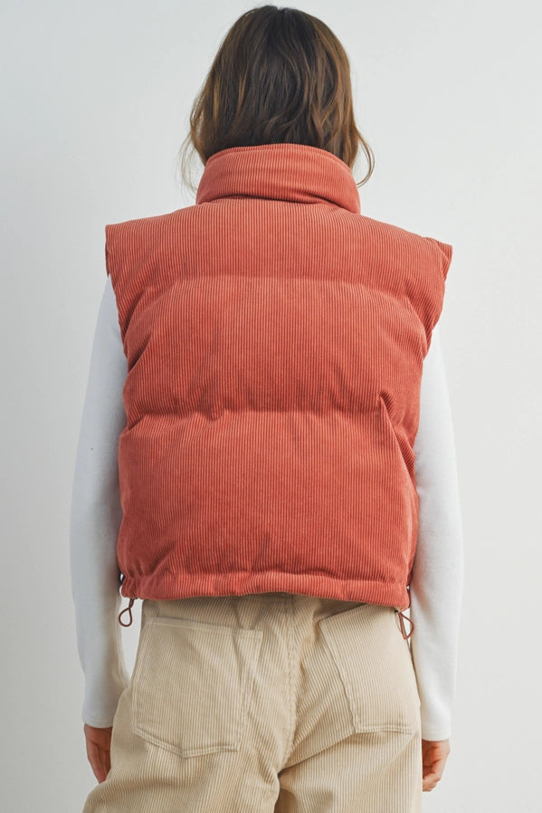 Fall Adoreme Corduroy Puffer Vest | Indian Red/Taupe