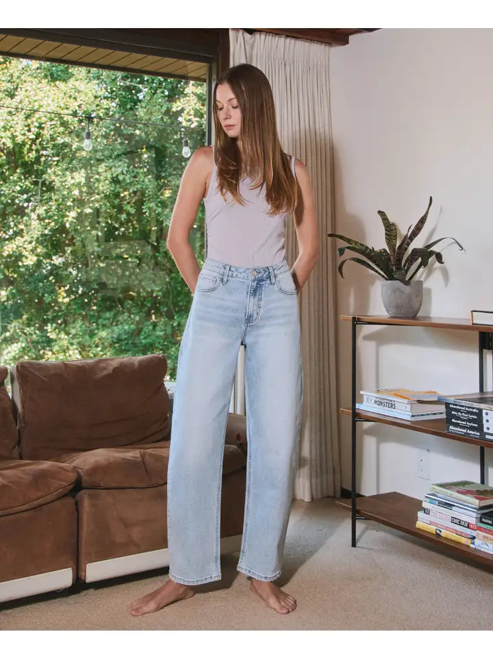 Super High Rise Light Wash Barrel Leg Jeans