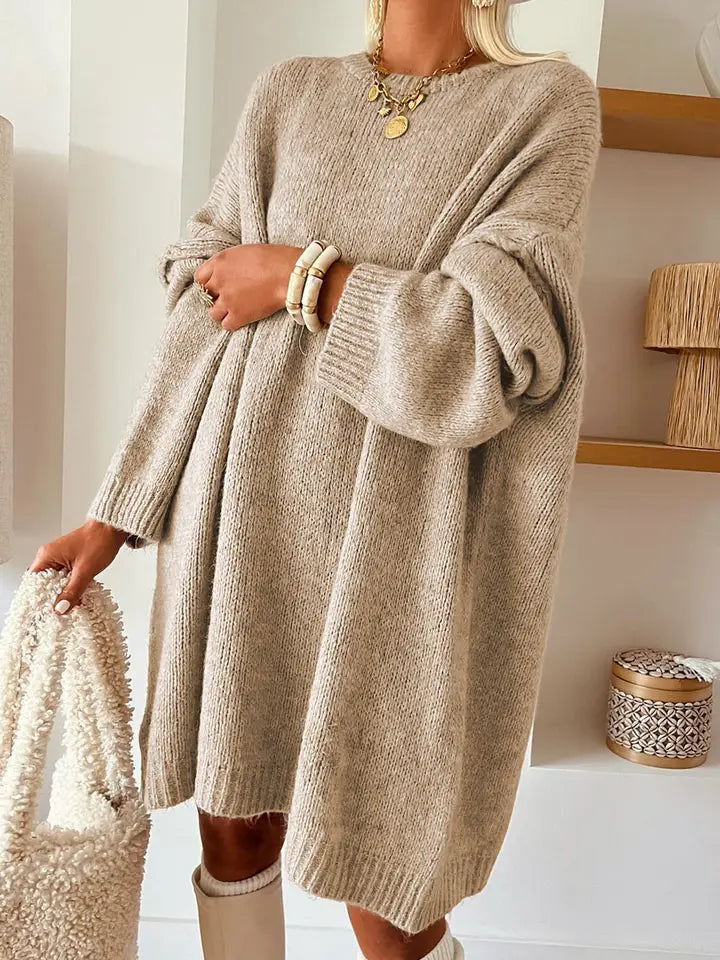 Pale Khaki Exposed Seam Drop Shoulder Oversize Sweater Mini Dress | Pale Khaki