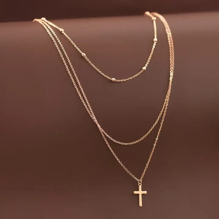 Waterproof Layered Cross Chain Necklace