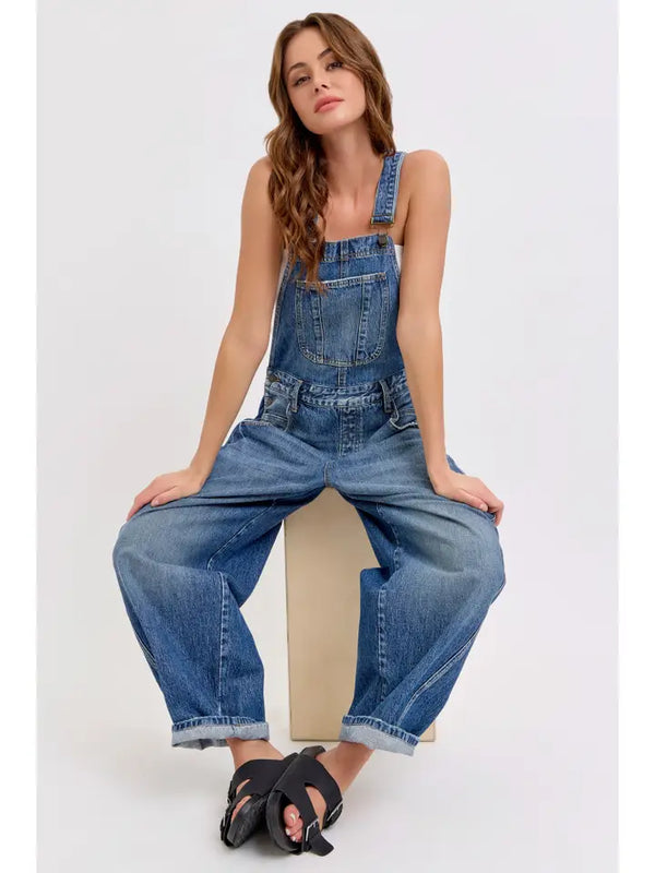 Mid-Waisted Barrel Overall Jeans