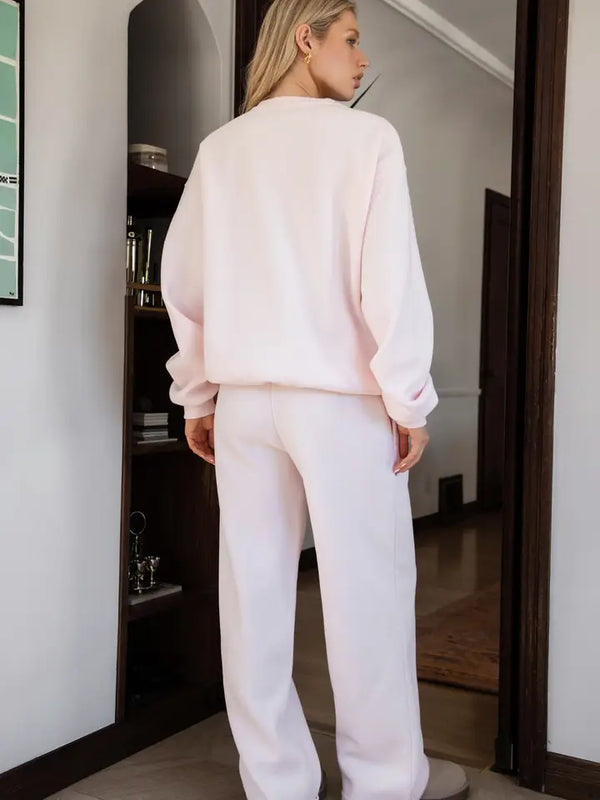 Lani Cloud Fleece Wide Leg Sweatpants Stretch Waist & Pocket | Pale Pink