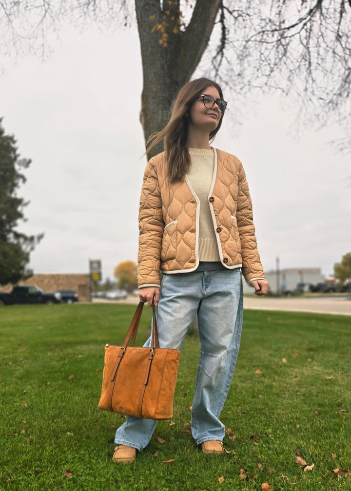 V-Neck Button Puffer Jacket