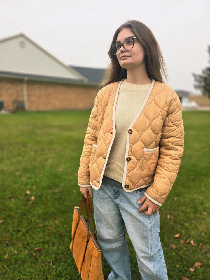 V-Neck Button Puffer Jacket