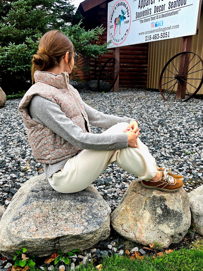 High Neck Floral Puffer Vest | Blush