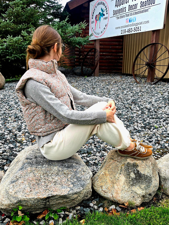 High Neck Floral Puffer Vest | Blush