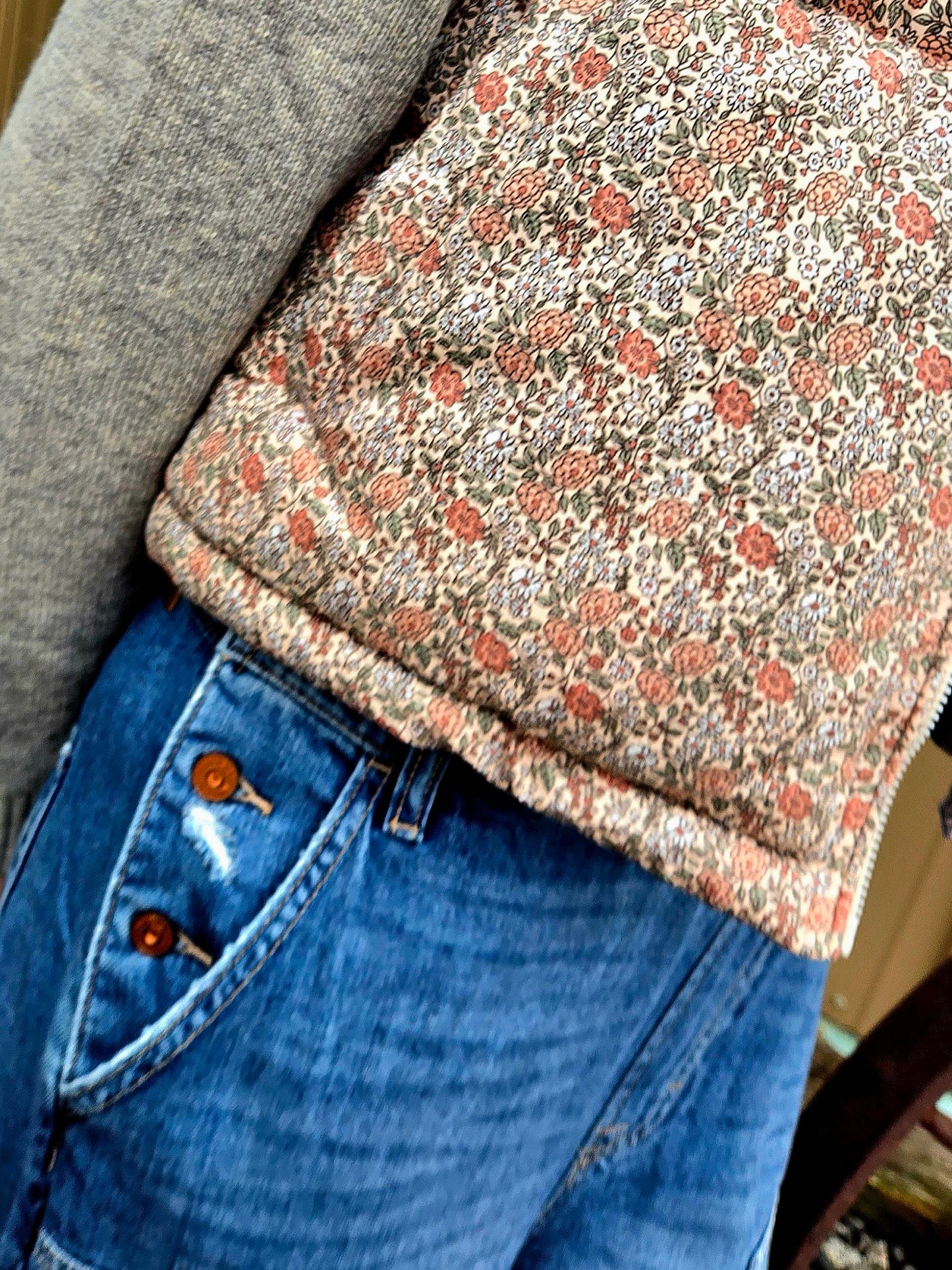 High Neck Floral Puffer Vest | Blush