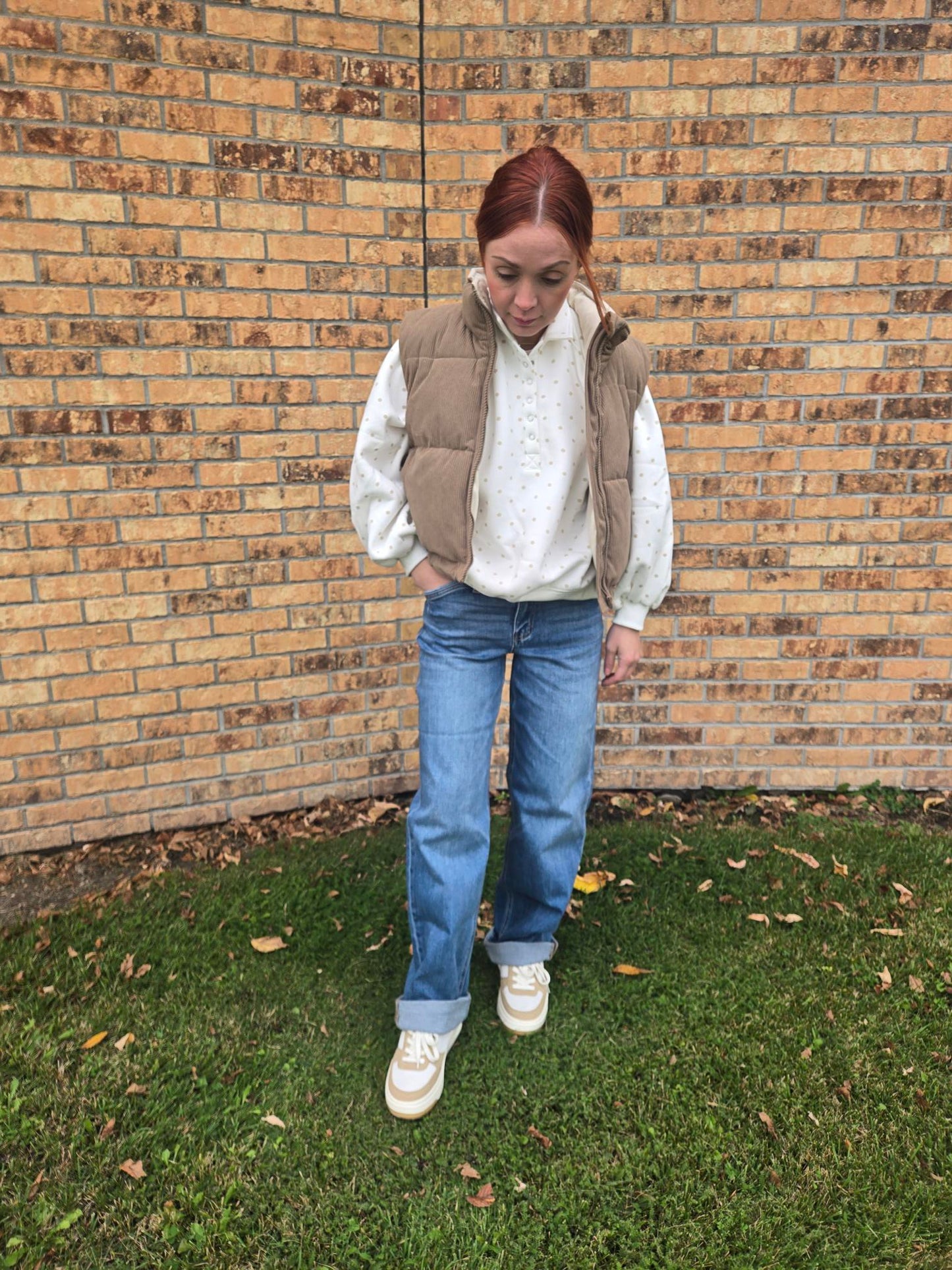 Adoreme Corduroy Puffer Vest | Camel/Ivory