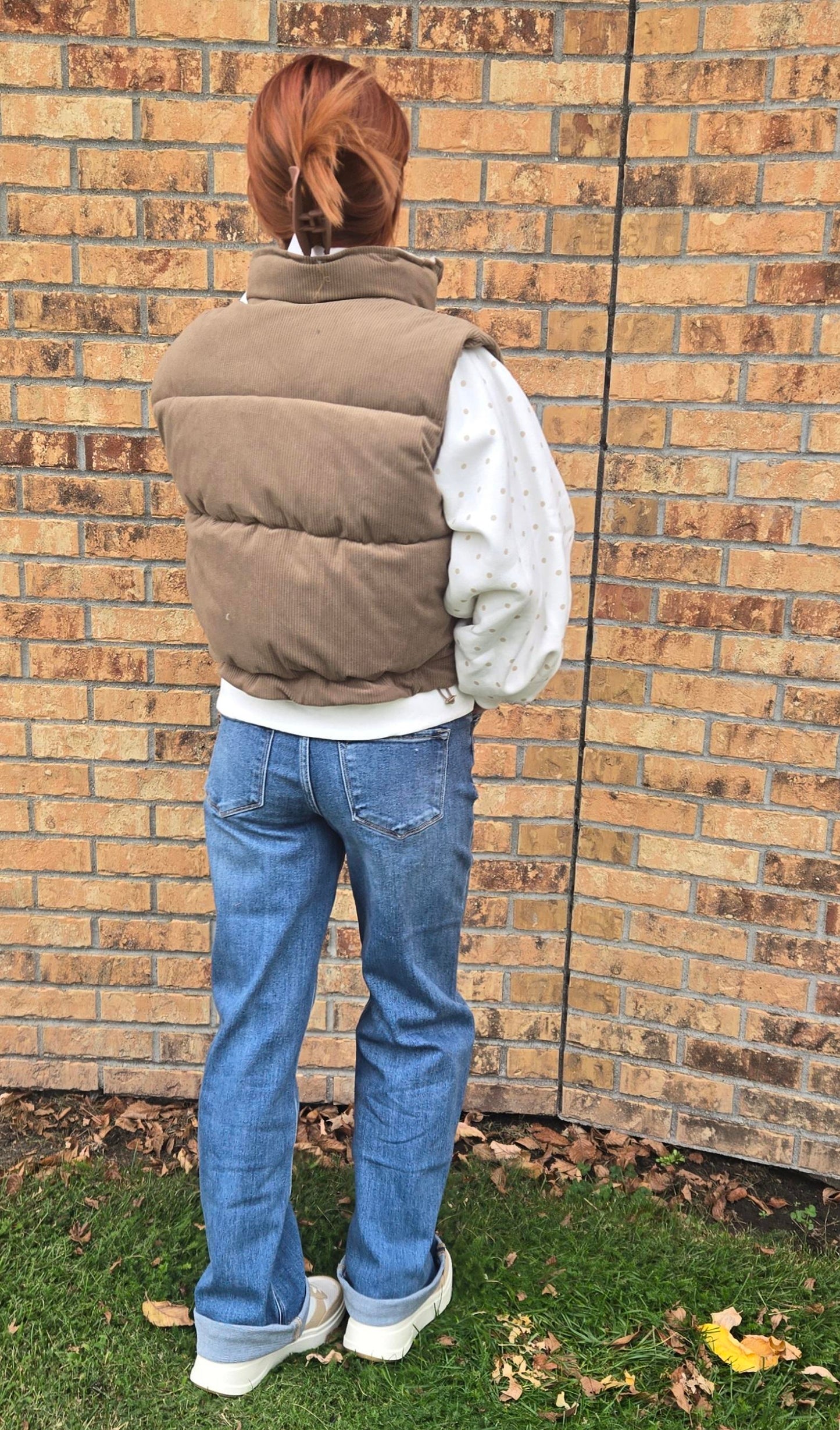 Adoreme Corduroy Puffer Vest | Camel/Ivory