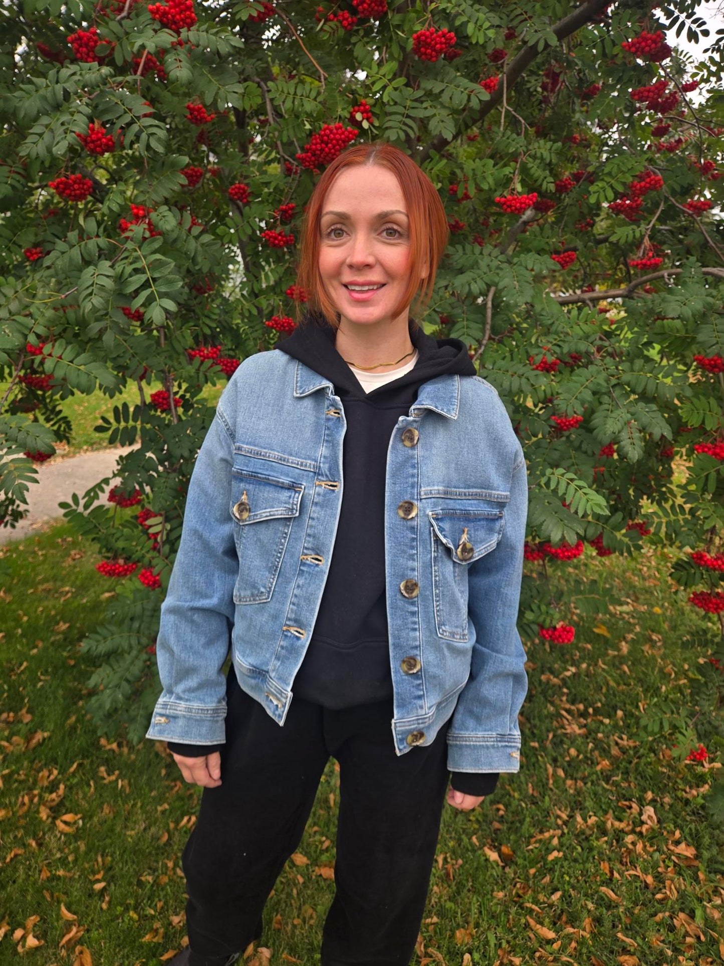 Crop Denim Jacket W/ Oversize Pockets