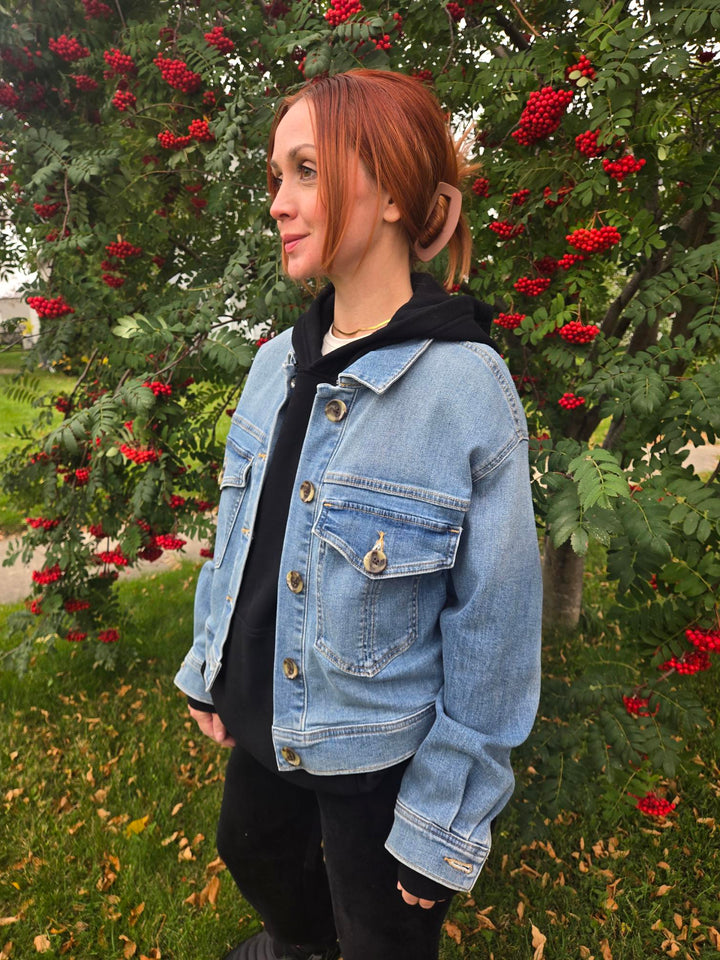 Crop Denim Jacket W/ Oversize Pockets