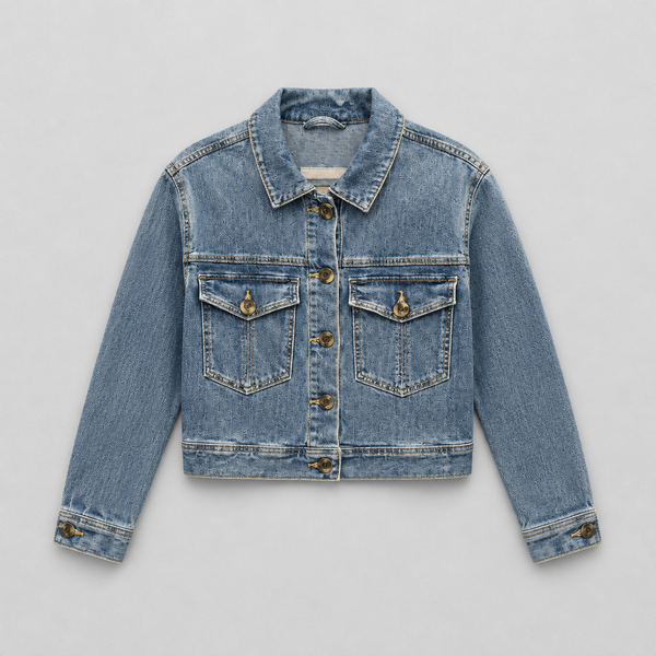 Crop Denim Jacket W/ Oversize Pockets