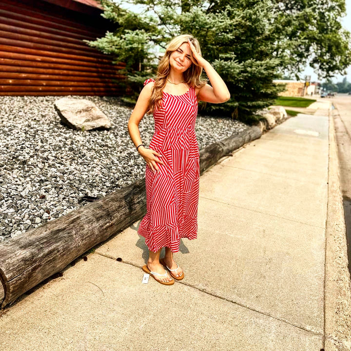 Striped Adjustable Straps Lined Dress