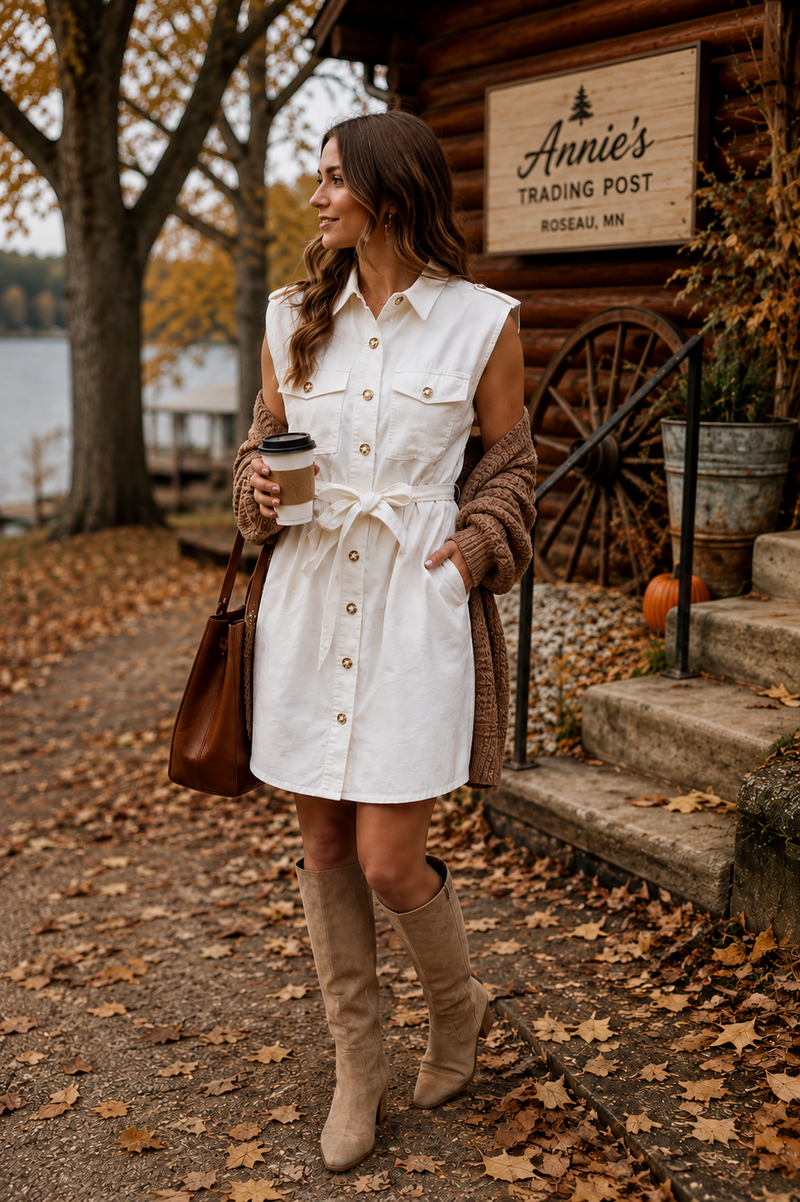 Sleeveless Cargo Dress W/ Pockets & Rem. Belt