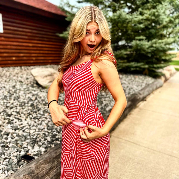 Striped Adjustable Straps Lined Dress