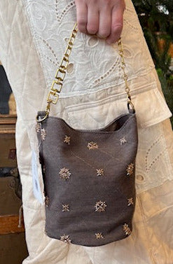 Vintage Studded Denim Shoulder Bucket Bag