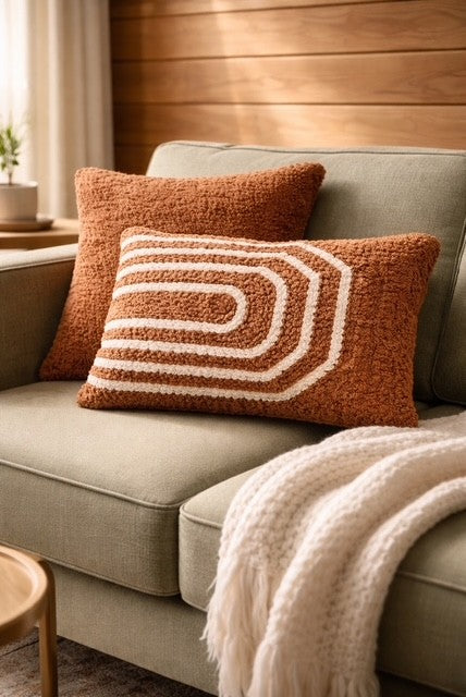 Cotton Tufted Pillow | Rust n Cream | 24"