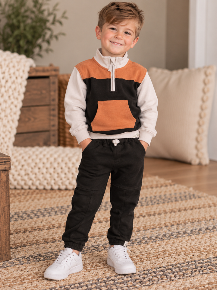 Quater Zip Boy Collar Sweatshirt Set | Toddler