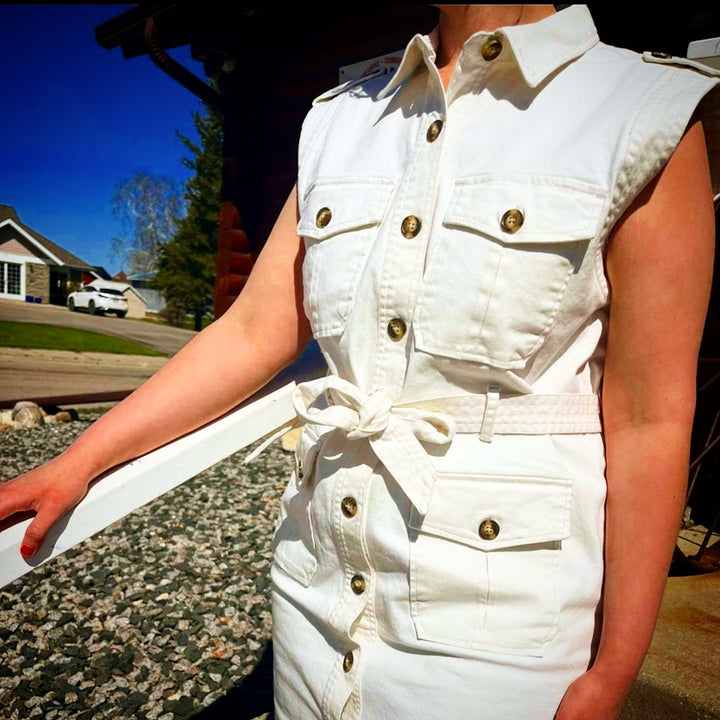 Sleeveless Cargo Dress W/ Pockets & Rem. Belt